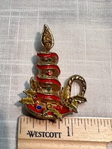 DE COLECCIÓN ESMALTE ESTRÁS NAVIDAD VELA BROCHE PRENDEDOR TONO DORADO - Imagen 1 de 13