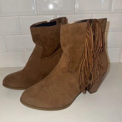 Rampage Tan Fringe Ankle Booties Women Size 10 Foto 1 de 4