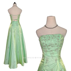 Maxi Vestido de Baile de graduación Cache Vintage XS Verde Hada Princesa Y2K Corsé Cuentas - Imagen 1 de 15