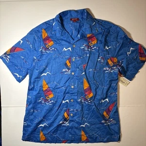 Arizona Jean Co Men’s Hawaiian Camp Shirt Glider Blue Sz Medium Blue NWT $34 - Picture 1 of 9
