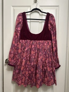 Free People Plum Floral Velvet Babydoll Dress – Size Medium – NWT - Picture 1 of 23