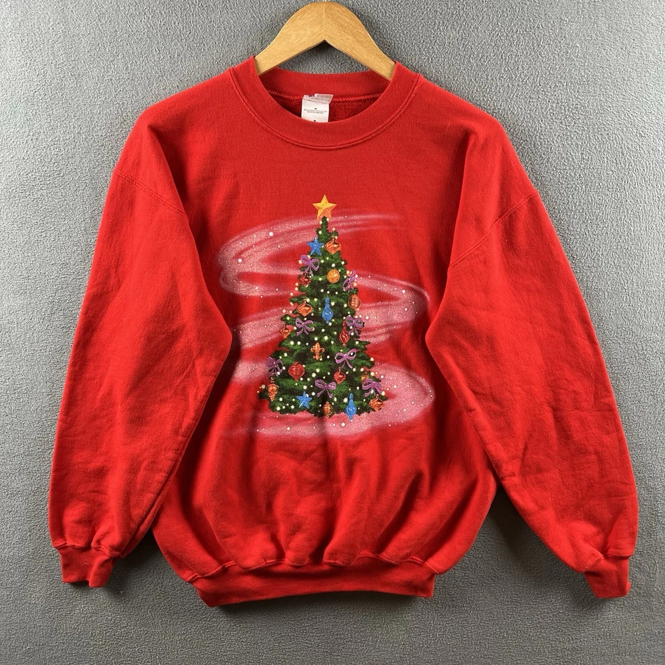 Sudadera de Navidad Vintage Adulto Mediana Roja Árbol de Navidad Cuello Redondo Vellón Años 90 Foto 1 de 4