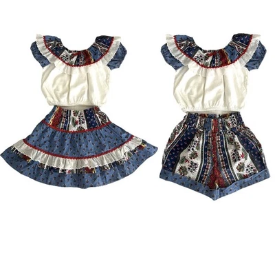 De Colección Años 90 FAME 3 Piezas Top Falda Pantalones Cortos Niñas 4T Country Western Hecho en EE. UU. Leer Foto 1 de 4