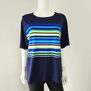 Lands End Rash Guard Top 1X 16W-18W SunShade Navy Stripe Short Sleeve Stretch - Bild 1 von 6