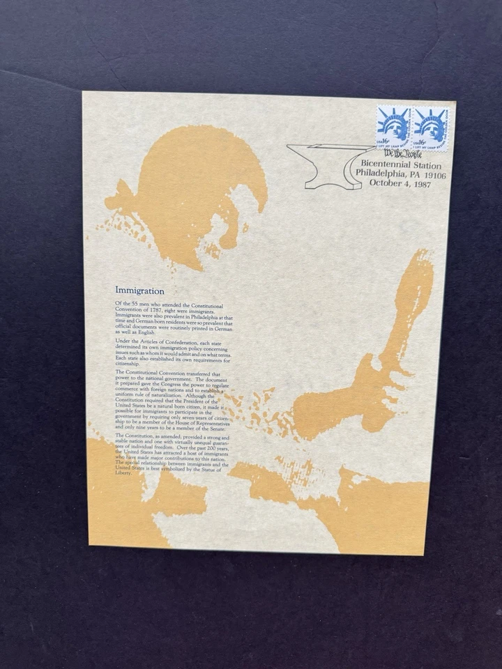 US 1987 Constitution Bicentennial Special Page(F) +Immigrants +Info Page +CXL - Image 1 of 1