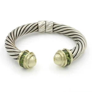 David Yurman Sterling Silver & 14k Gold Peridot Hinged Cuff Bracelet #J139179-2 - Picture 1 of 7