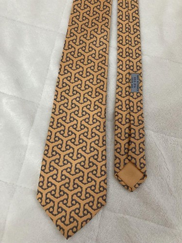 HERMÈS Cravatta uomo Hermes catena giallo arancione usata in ottime condizioni senza scatola