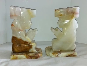 Vtg Pair Of ONYX Hand Carved MAYAN AZTEC MEXICO 7" BOOKENDS Cream Brown Orange - Picture 1 of 19
