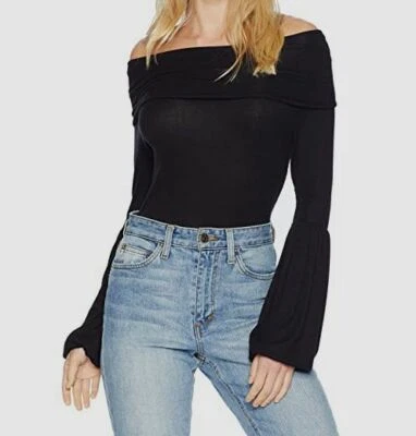 Body para mujer $59 BB Dakota negro liso acanalado manga larga espalda abierta talla M Foto 1 de 3