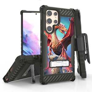 Tri Shield Rugged Cover + Holster Designed For Samsung Galaxy S22 Ultra Case Bla
