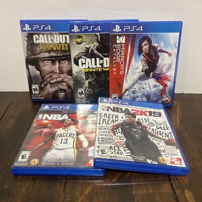 PS4 Sony PlayStation 4 Lote de 5 Juegos COD WW2 NBA2K19 Mirror’s Edge Infinite War Foto 1 de 3