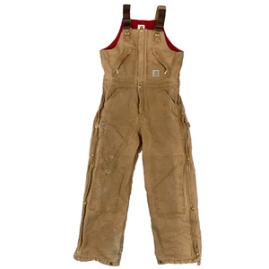 Carhartt Tan Canvas Bib Lined Overall Dungarees Workwear Size 36W 29L - Picture 1 of 22