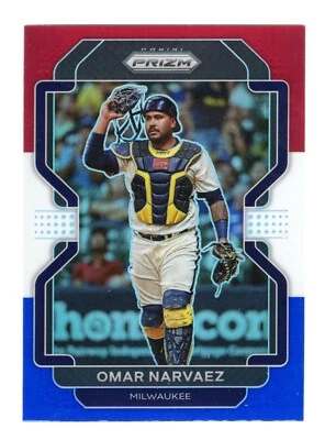 2022 Panini Prizm Red White Blue Prizm #217 Omar Narvaez Milwaukee Brewers - Image 1 of 2