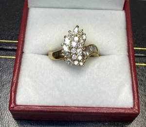 14k Yellow Gold 1 + Ct Diamond Wedding Pave Ballerina Waterfall 7Gm Ring 6 3/4 - Picture 1 of 14