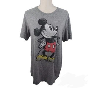 Disney Mickey Mouse Smiling Graphic T-Shirt Medium (38/40) Gray Short Sleeve Tee - Picture 1 of 9