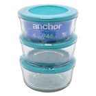 Anchor Hocking 6 Piece 4 Cup Round Glass Storage Set, Teal Blue 
