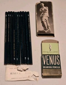 NEW Vtg VENUS DRAWING PENCILS 3800 5H Green Veined 10 Pack American Pencil Co - Picture 1 of 7