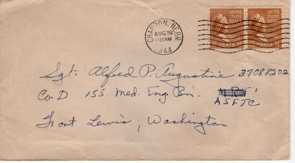 MAILED TO FORT LEWIS, WA, MEBR, 1944 FDC12572 - Image 1 of 1