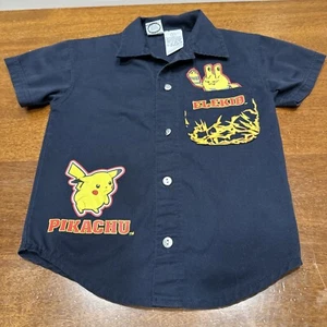 Vintage Pokemon Button Up Shirt Boys 4 Pikachu Elekid Nintendo 2001 - Picture 1 of 6