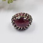 Natural Garnet Ring Oval Cabochon Gemstone Pave Unisex Vintage Style Jewelry US7