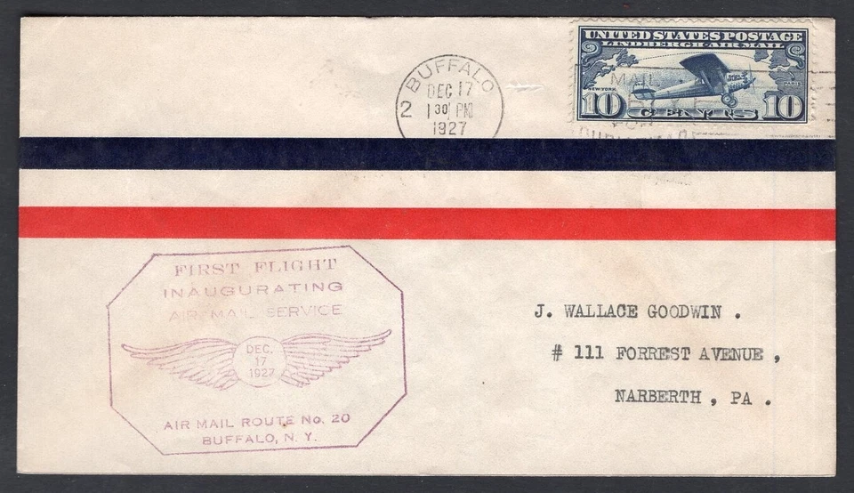 USA Buffalo 1927 First Flight Cover. Route 20. Inaugurating Airmail Service - Image 1 of 2
