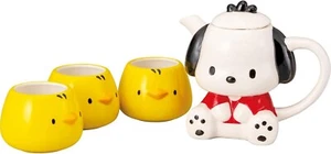 Sanrio Pochacco Tea Pot with three cups Tablewear NEW in box face From Japan - Picture 1 of 6