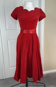 Fit N Flare Dress Velvet Satin Trim Cocktail Holiday Party Christmas Sz S Vtg - Picture 1 of 16
