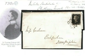 PENNY BLACK 1d Cover *Melville Hospital* GB Kent NAVAL SURGEON 1841 Letter 730d - Picture 1 of 12