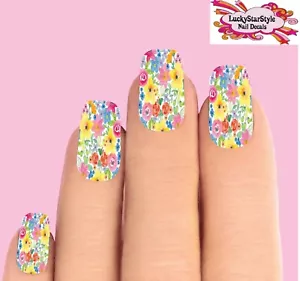 Waterslide Full Nail Decals Set of 10 - Colorful Watercolor Flowers - Picture 1 of 1