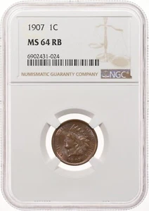 1907 1C NGC MS64 RB Indian Head Cent Red Brown - Clashed Obverse - Picture 1 of 3