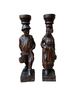 Pair of Antique French Breton Figural Wood Carving Columns, Corbel - Picture 1 of 12