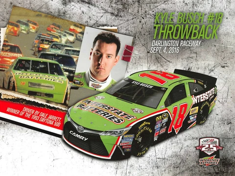 2016  KYLE BUSCH #18 INTERSTATE BATTERIES / DALE JARRETT  THROWBACK POSTCARD Cover