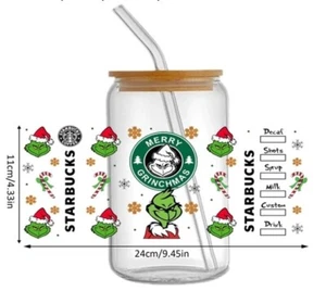 Christmas Coffee 1 Piece Cup Wrap, Transfer Stickers for Glass Uv DTF Santa - Picture 1 of 2