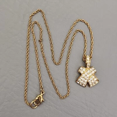 Collar Swarovski Cisne Pavé Cristal Cinta Tono Dorado Cuerda Cadena Collar 16" Foto 1 de 4