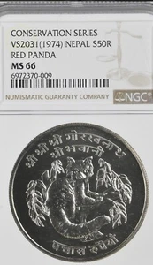 NEPAL 1974 50 Rupees Silver RED PANDA NGC MS66 - Picture 1 of 6