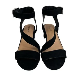 Torrid 8.5 W Asymmetrical Strap Block 2” Heel Sandal Black Strappy Wide Width - Picture 1 of 12