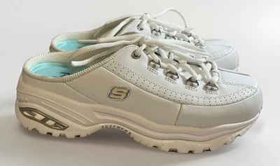 Zapatillas deportivas Skechers D'Lites para mujer EE. UU. 7,5 blancas plateadas de espuma viscoelástica sin cordones Foto 1 de 4
