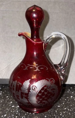 Vintage Egermann Czech Bohemian Ruby Red Cruet - Design - Image 1 of 4