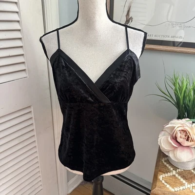 Vintage AXCESS Top Womens Large Black Crushed Velvet Babydoll Y2K Vamp Grunge - Image 1 of 4