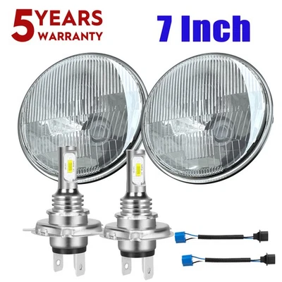 Pair 7" inch Round Led Headlights Hi/Low Beam for Jeep CJ3 1960-1964 1965 1966 - Image 1 of 4