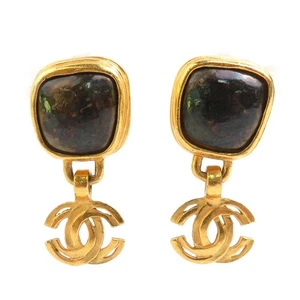 Auth CHANEL Vintage CC Logo Clip on Earrings Gold Metal/Stone - e60485a - Picture 1 of 8