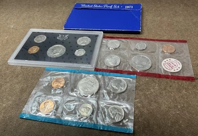 1971 P.D.S. MINT SET & 1971-S PROOF SET  Uncirculated 2 SETS 16 COINS IN ALL ... - Image 1 of 4