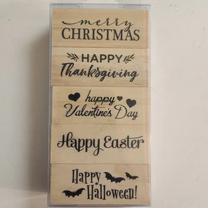 Erinnerungen Feiertage Stempel 5er Set Holz montiert Weihnachten Erntedankfest - Bild 1 von 3