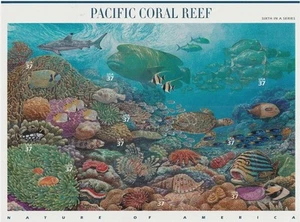 Hoja de estampillas de EE. UU. _ ARRECIFE DE CORAL DEL Pacífico _ 10 piezas sello de 37 centavos - MNH - Imagen 1 de 1