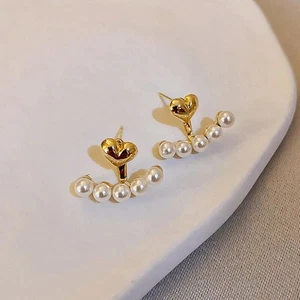 18 Karat vergoldete schöne fünfzackige Perlen Stern Ohrstecker mit Herz Pin - Bild 1 von 3