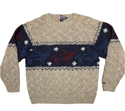 Vtg CHAPS Ralph Lauren Wool Sweater Hand Knitted Mens Sz Large Moose Cable Knit - Image 1 of 4