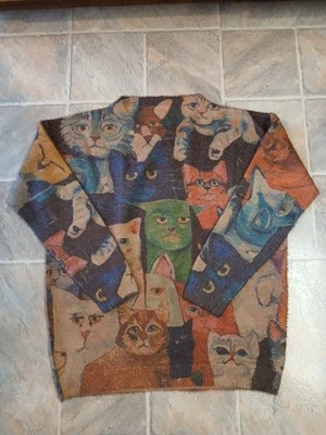 Crew Neck Crazy Cat Lady Cotton / Wool Sweater - Size Large - Image 1 of 4