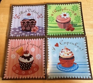 I Love Cupcakes 6” Glass Plates Set Of 4 - Picture 1 of 5