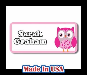 42 Personalized Waterproof Owl Name Labels Stickers Kids Baby Bottle Care School - Picture 1 of 5