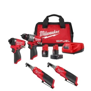 Milwaukee Hammer Drill, Impact Driver, 2 Ratchet Combo Kit 12V Li-Ion Brushless - Picture 1 of 11